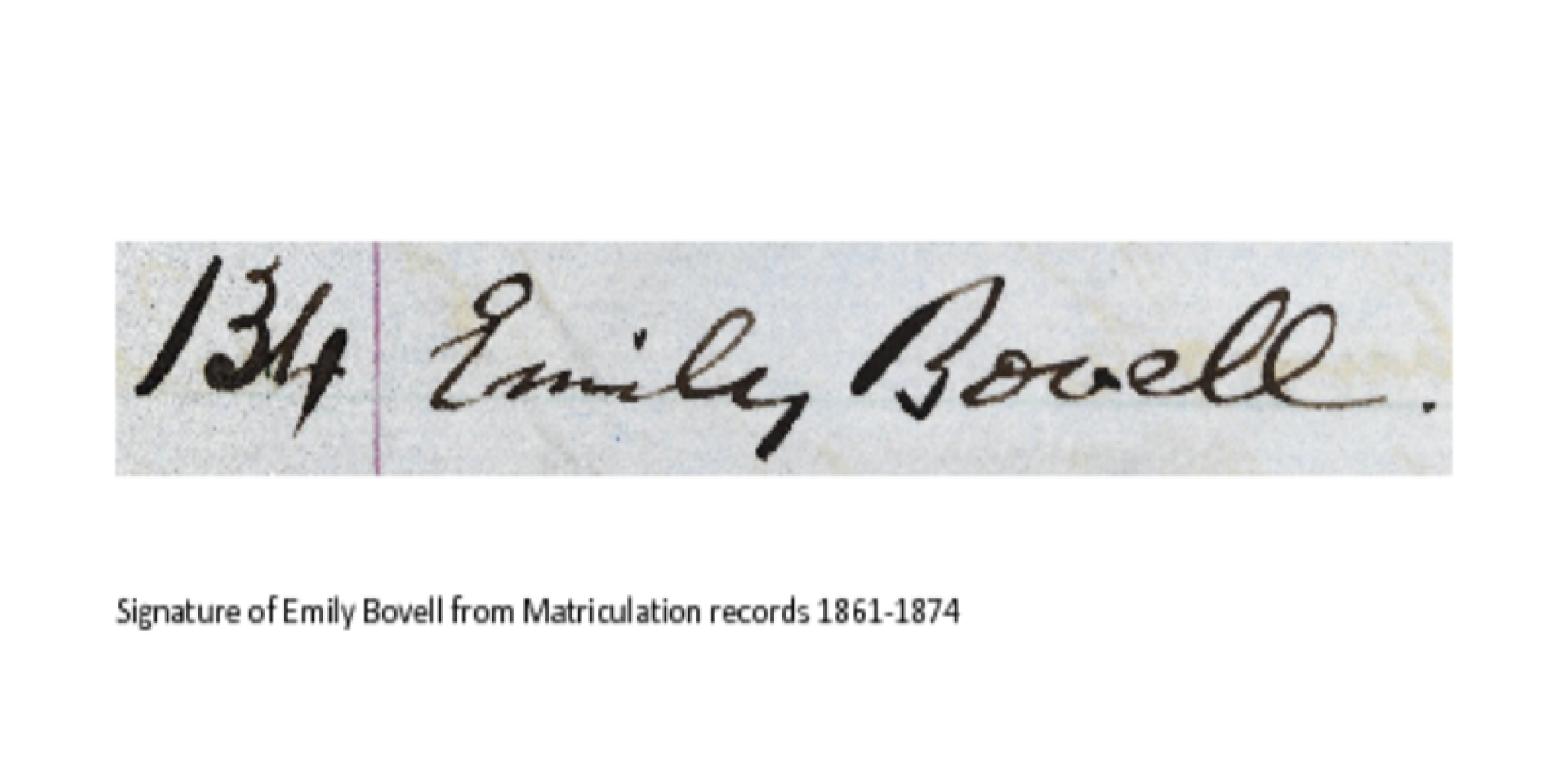 Signature of Emily Bovell from Matriculation records 1861-1874