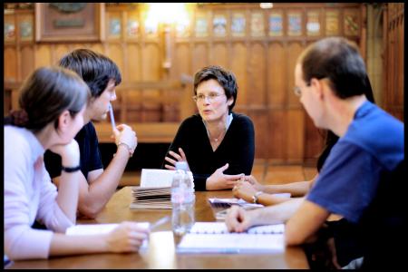 Tutor and students in the Rainy Hall, New College