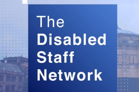 Blue square with Disabled Staff Network sign insight