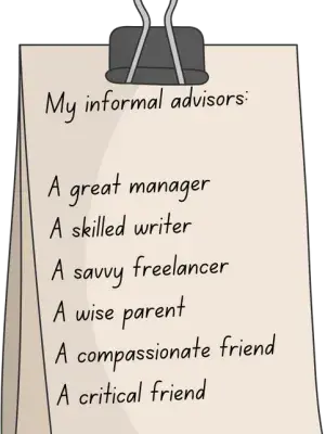 A clipboard listing informal advisors