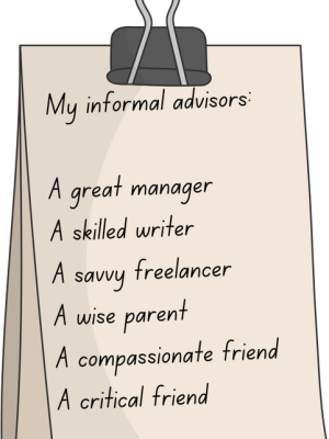 A clipboard listing informal advisors