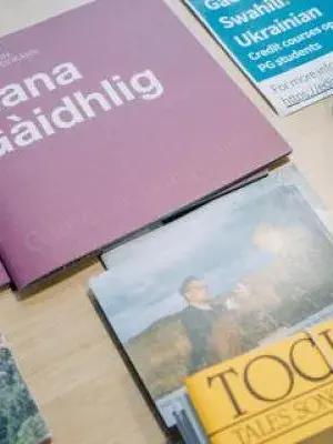 Language books laid down on the table